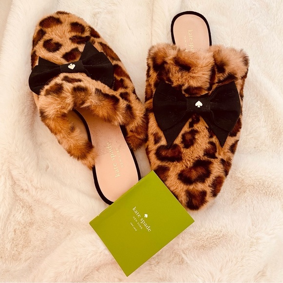 KATE SPADE Jocelyn Faux Leopard Fur Slippers Size 7 NWT - Picture 9 of 11